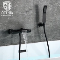 gothic black constant temperature brass tub faucet wall mounted shower set bathroom mixer tap with shower handle bathtub faucets