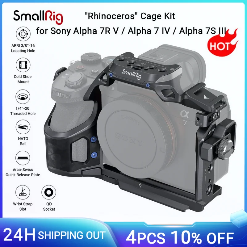 

SmallRig "Rhinoceros" Cage Kit for Sony Alpha 7R V / A7 IV / A7S III w/Cable Clamp w Quick-Release Plate for Arca-Swiss -4308