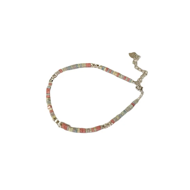 Серебряный браслет с красочным узором макарон женский простой модный