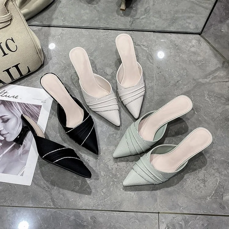 

Женские туфли, женская летняя обувь, роскошные шлепанцы на каблуке, мюли с закрытым носком, дизайнерские туфли с высоким острым носком, тонкие туфли в римском стиле, 2023