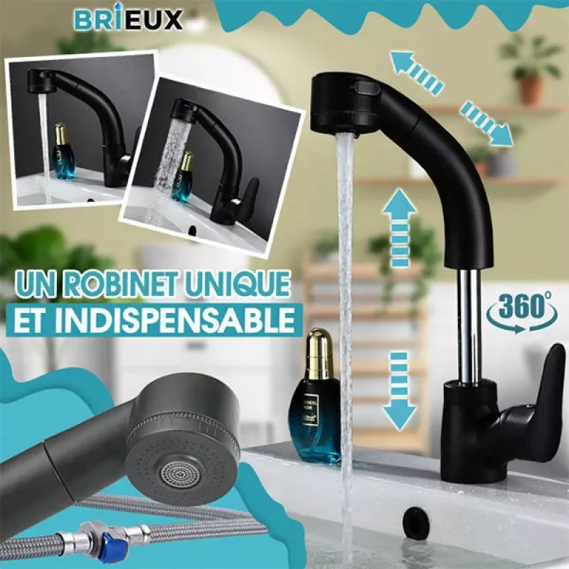 

High Quality 360° Black Basin Faucet Bathroom Pull Out Lift Brass Mixer Tap Hot & Cold Water 360 Rotate Bathroom Faucet