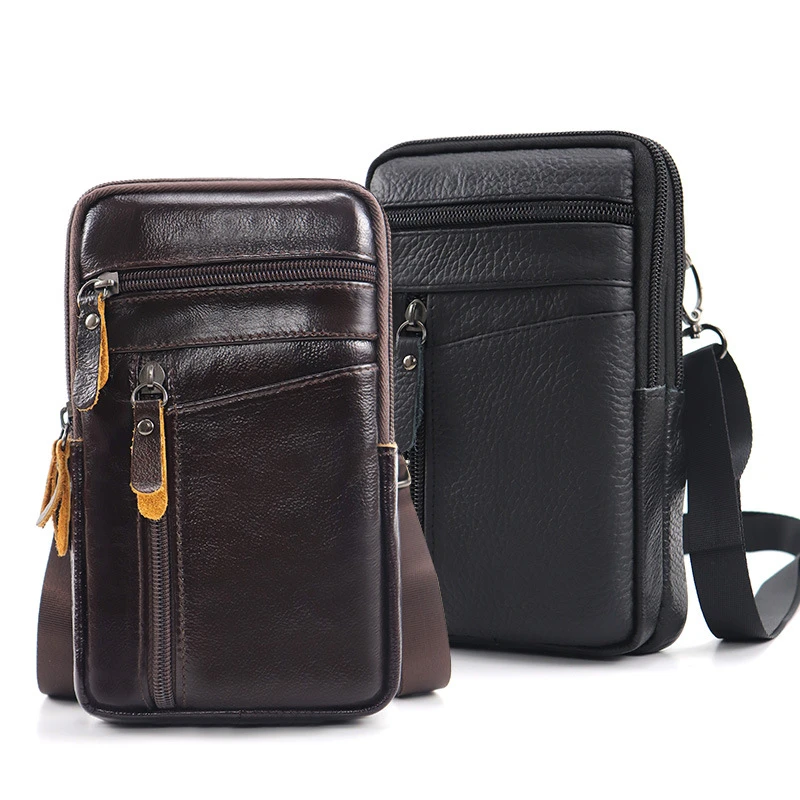 Фото Мужская роскошная сумка-кобура из натуральной кожи, мини-сумка на пояс, классическая сумка через плечо, модная нагрудная сумка-кроссбоди №2