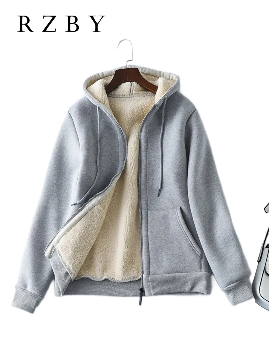 

Winter Women Fleece Sudaderas Gothic Hoodies Casual Female Thick Sweatshirts Velveteen Zipper Up Coats Solid Ropa Mujer RZBY2184