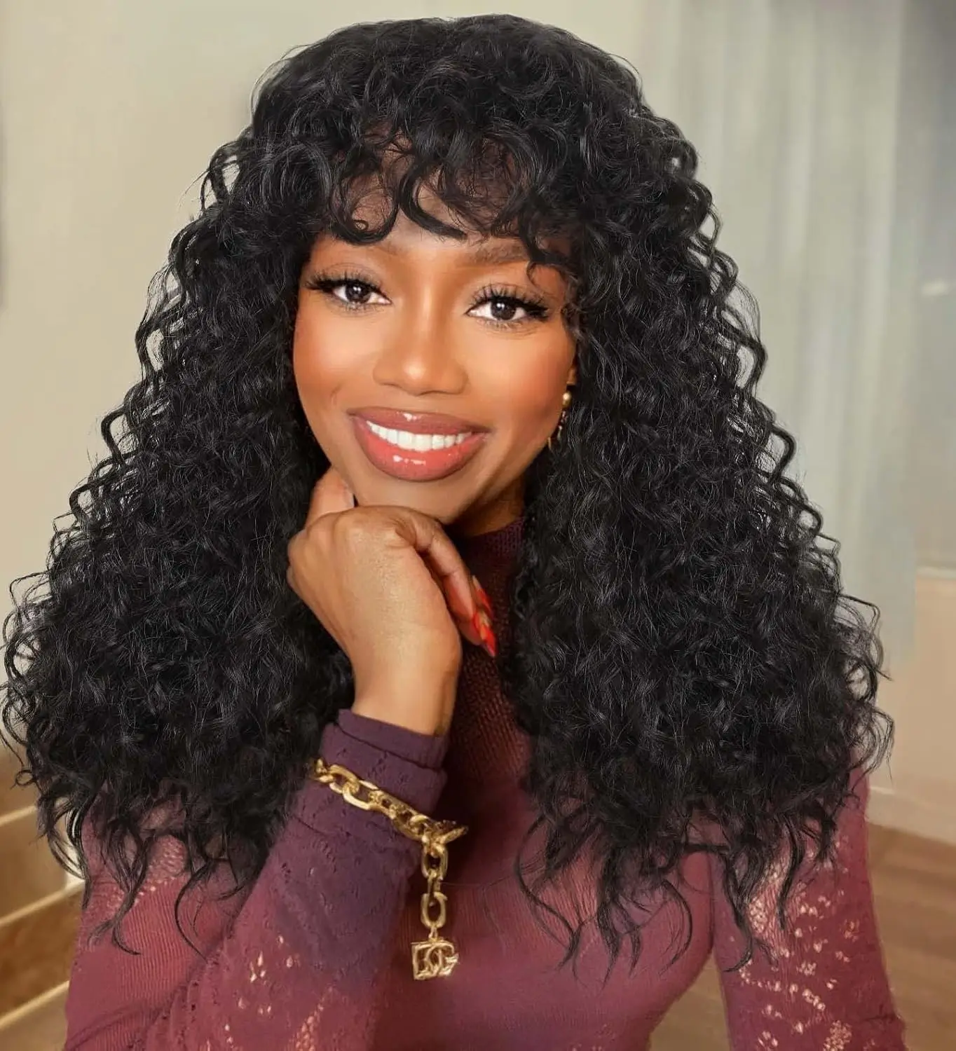 Парик бахрома челка с глубокой волной человеческие волосы водная волна