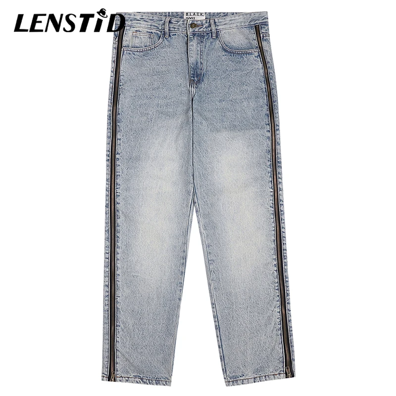

LENSTID Autumn Men Side Zipper Jeans Hip Hop Washed Vintage Denim Pants 2022 Streetwear Harajuku Casual Cotton Trouser Clothing