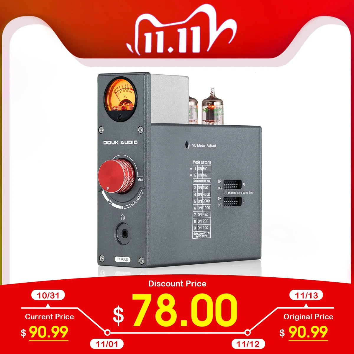 Ceny Nobsound 5654 Valve Tube Phono Stage Przedwzmacniacz Stereo Audio Przedwzmacniacz Do TV/MP3/telefon Wzmacniacz Słuchawkowy W/VU Meter