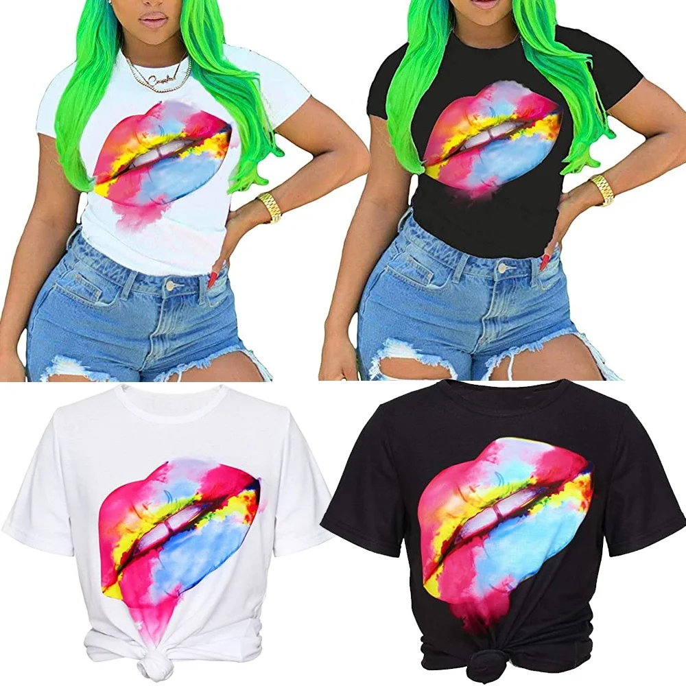 

Women's Fashion 80s Shirt Short Sleeve Funny Lip Print T-Shirt Graphic Tees Tops Short Sleeve Aesthetic Clothes Novelty Gifts