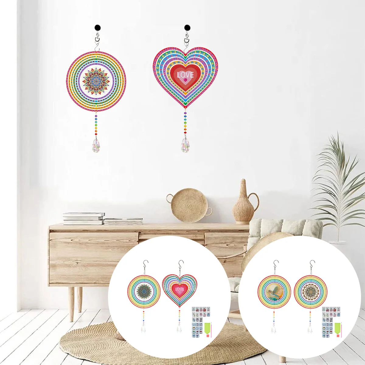 

L 2Pcs Diamond Wind Chime Painting Double Sided Suncatcher Charming 3D Crystal Gem Suncatcher Kit Reusable