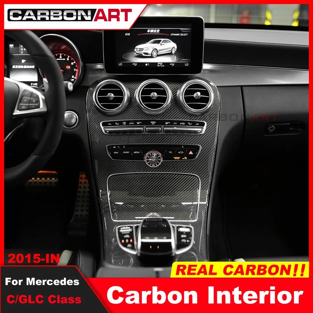 

Gloss Black Carbon Fiber Interior Cover Trim Car Accessories For-benz C Class W205 2015-IN Gearshift Door Armrest Cover