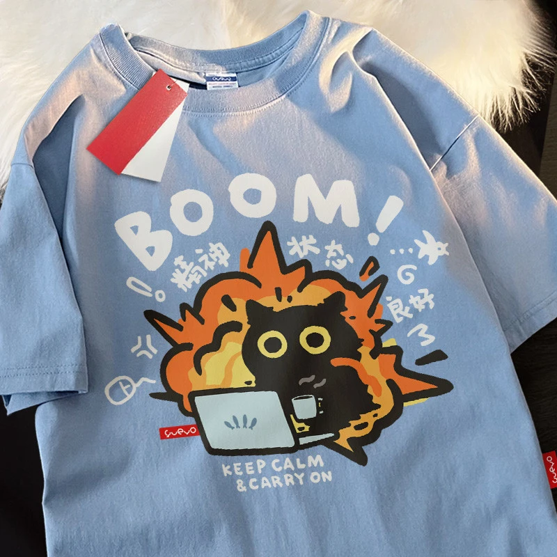 Женская футболка с короткими рукавами и забавным принтом Crazy Work Explosion Cat мужская