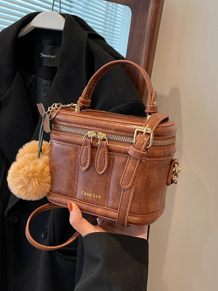 

Vintage Design Small Bucket Bags for Women 2023 New Fashion Zip Up Female Handbags Autumn Winter Trendy Crossbody Bags