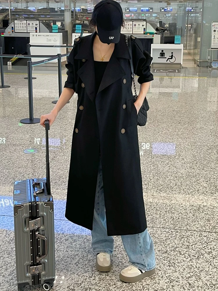 Модный осенний новый офисный женский плащ с лацканами двубортная свободная