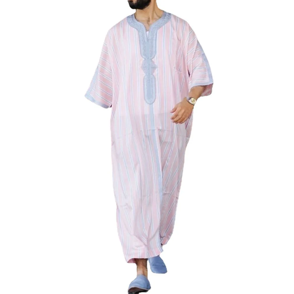 New Style Embroidered Muslim Men'S Clothes Loose Mid-Sleeved Fashion Casual Robe For Men Ropa Hombre Jl043