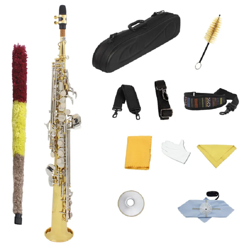 Плоский Сопрано-саксофон B Профессиональный Прямой саксофон золотистый и