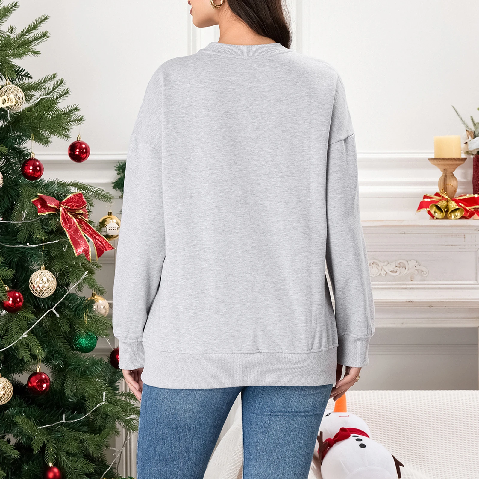 Женская Рождественская Толстовка с длинным рукавом и круглым вырезом
