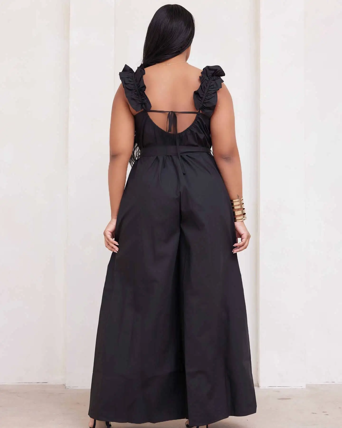 Plus Size Elegant Jumpsuit Sleeveless Belt Club Outfit Female Outwear Designer Wide Leg Pants 2023 Summer Fashion Women Jumpsuit