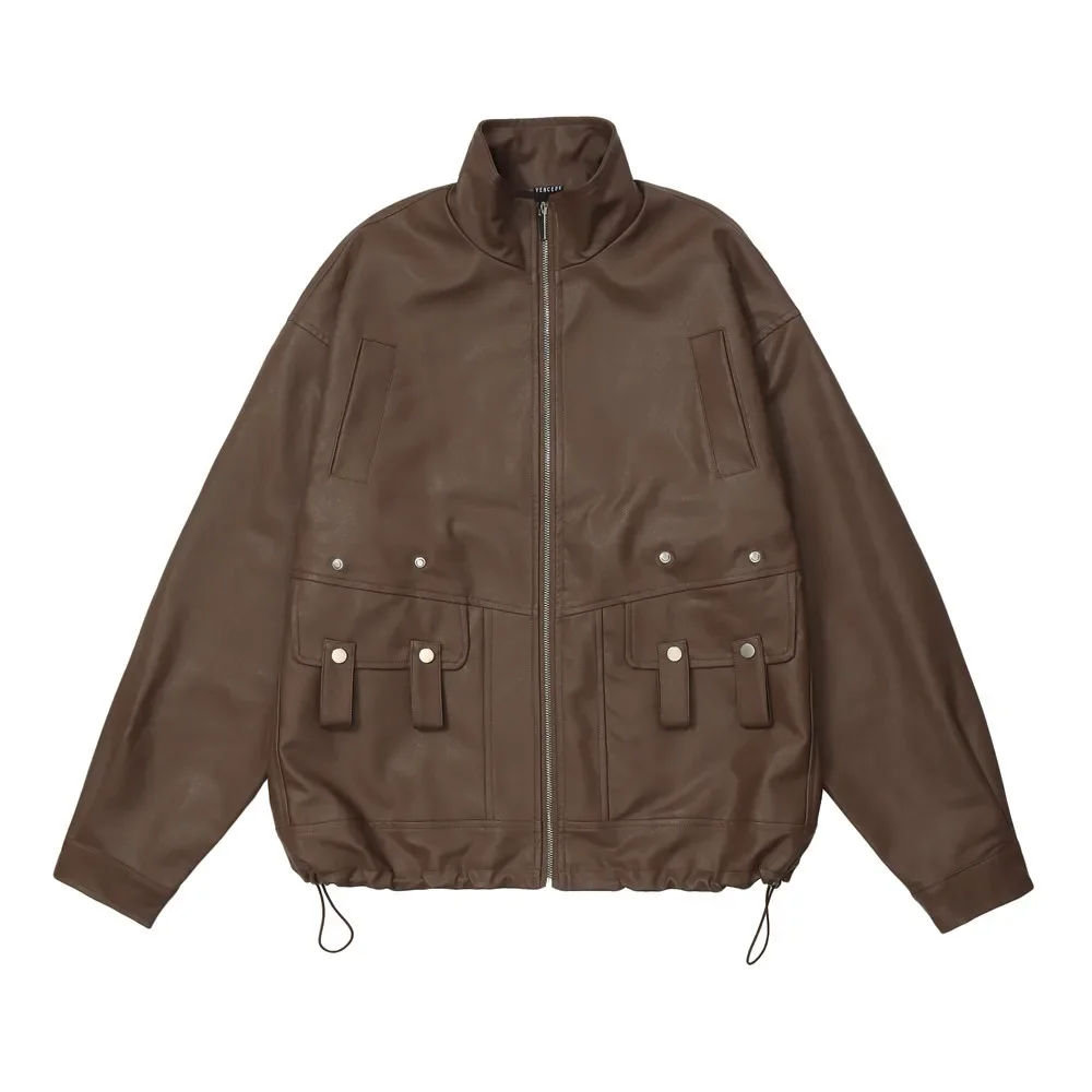 

Motorcycle Jackets Unisex Hot Sales Leather Jacket Two Colors Pockets Design High Street Chic Autumn Winter Comfortable Loose