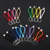 40 colors availablepu leather woven rope keychain car key holder handbag charm diy trinket keyring for men women