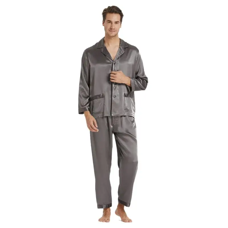 22 Momme Luxury Natural Mulberry Silk Pajamas Set For Men Long Sleeve Lapel Button Loungewear Man's Sleepwear Set