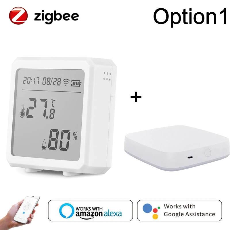 

Датчик температуры и влажности Tuya Zigbee для умного дома, термометр Var SmartLife с дисплеем и поддержкой Alexa, Google Assistant