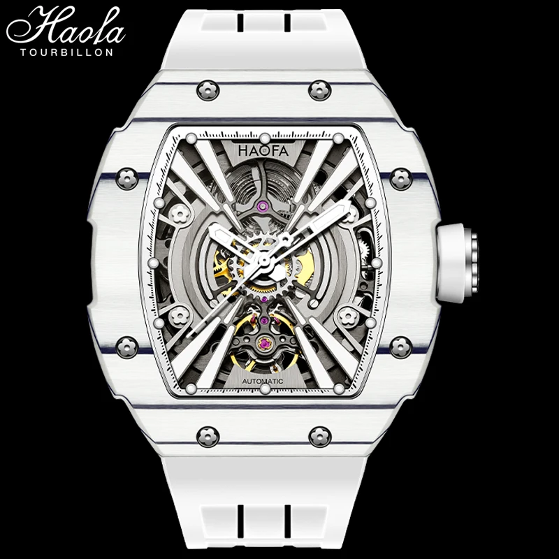

Haofa Skeleton Automatic Movement Watch For Men Mechanical Sapphire Luminous 80h Mens Watch Carbon Fiber Case orologio uomo 1906