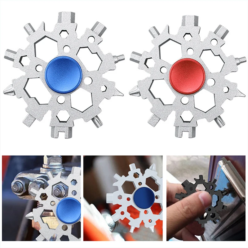 

22 In 1 Snowflake Snow Wrench Tool Spanner Hex Wrench Multifunction Camping Outdoor Survive Tools Bottle Opener Screwdriver