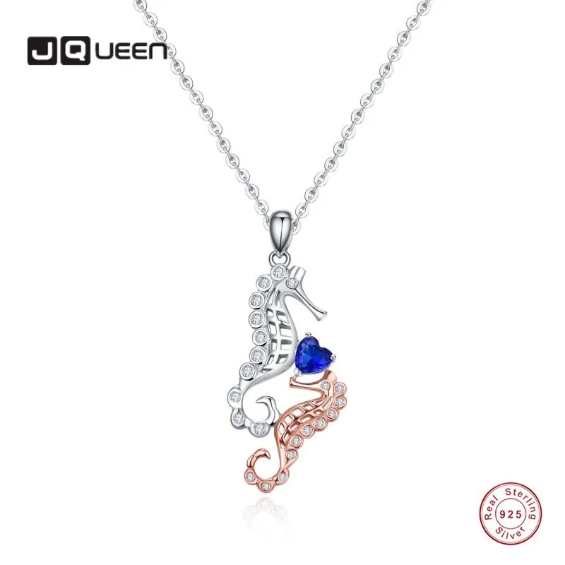 

JQUEEN Heart-shaped Sapphire Seahorse Animal 925 Sterling Silver Choker Necklace Women White Rose Gold Zircon Wedding Necklace