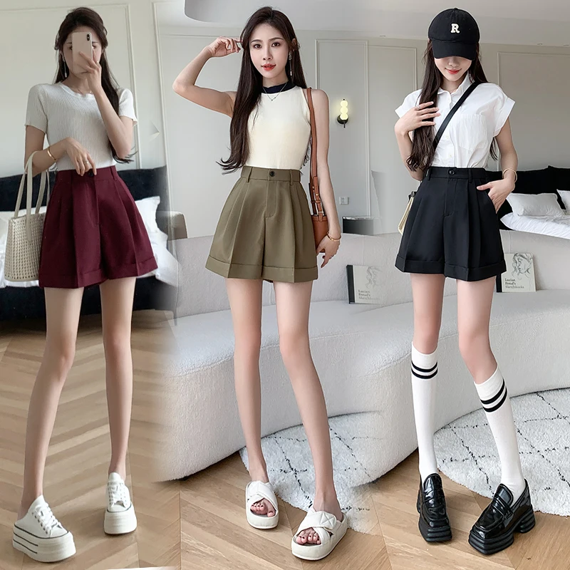 Casual Shorts Women Elastic High Waisted Shorts Basic Women's Summer Shorts Loose Elegant Womens Clothing A-line OL Women Shorts