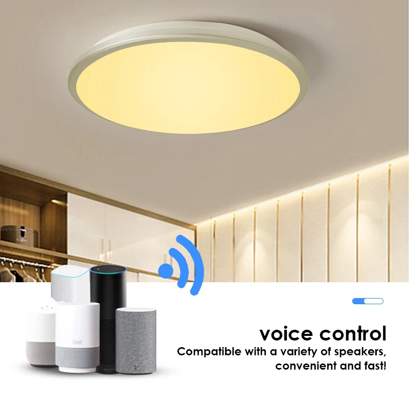

Умный потолочный светодиодный RGB светильник с Wi-Fi, приглушаемый потолочный светильник с теплым белым светом, с управлением через приложение...