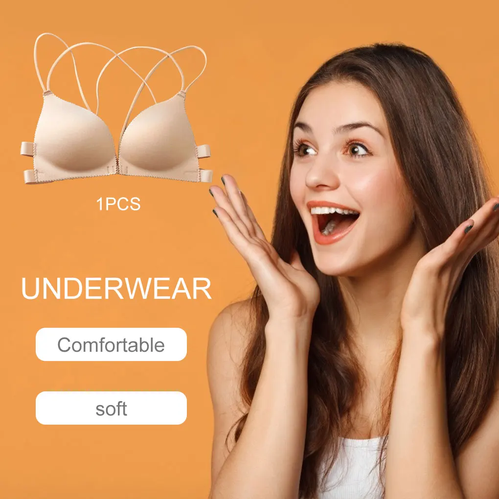 Push Up Bra No Wire Women Front Clasped Type Breathable Bra with Shoulder Straps Women lingerie