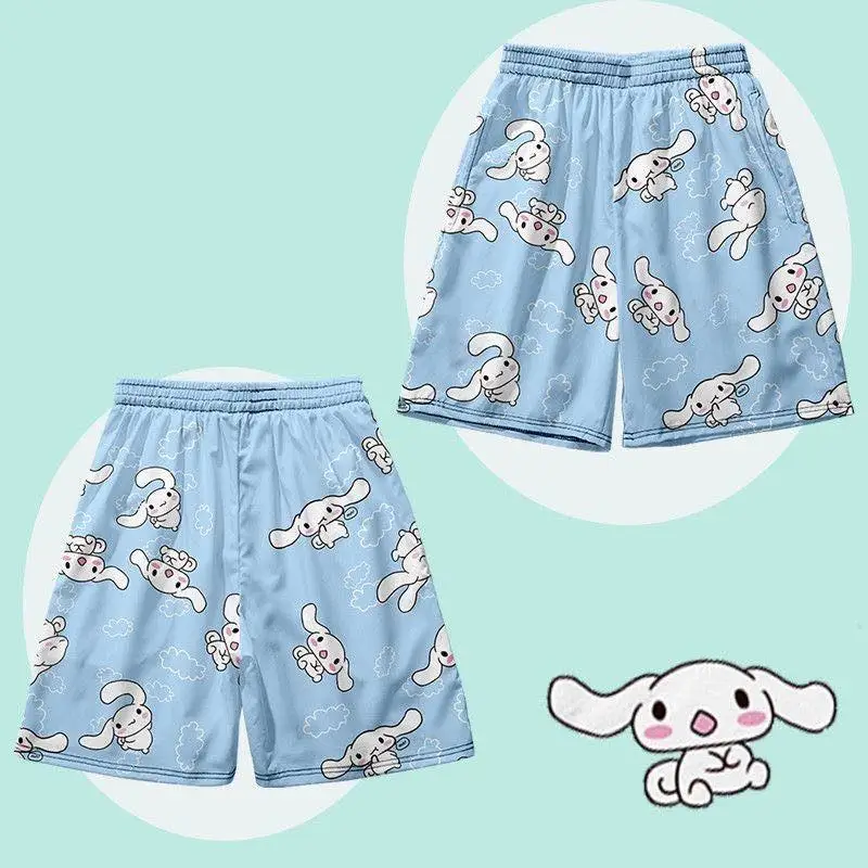 

Kawaii Sanrioed Anime Cinnamoroll Kuromi My Melody Cute Cartoon Shorts Loose Casual Summer Beach Wide Leg Pants Girl Gift