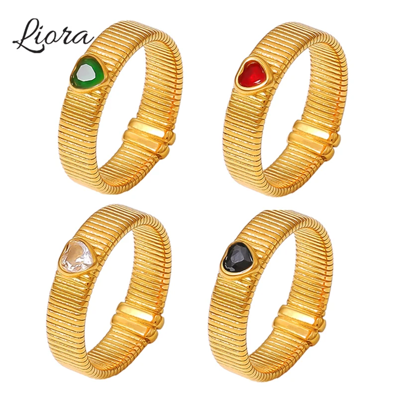 Liora модные кольца из нержавеющей стали для женщин сердце стеклянный камень