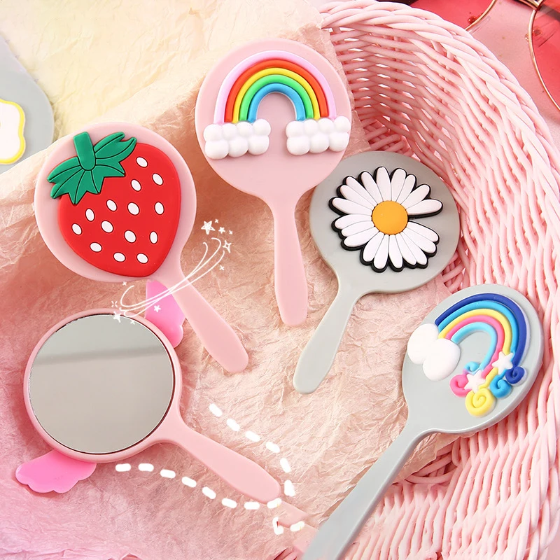 

FEN77 Cute Mini Handheld Cosmetic Mirror Dressing Salon Barbers Beauty Hair Hairdressers Cartoon Decorative Mirror with Handle