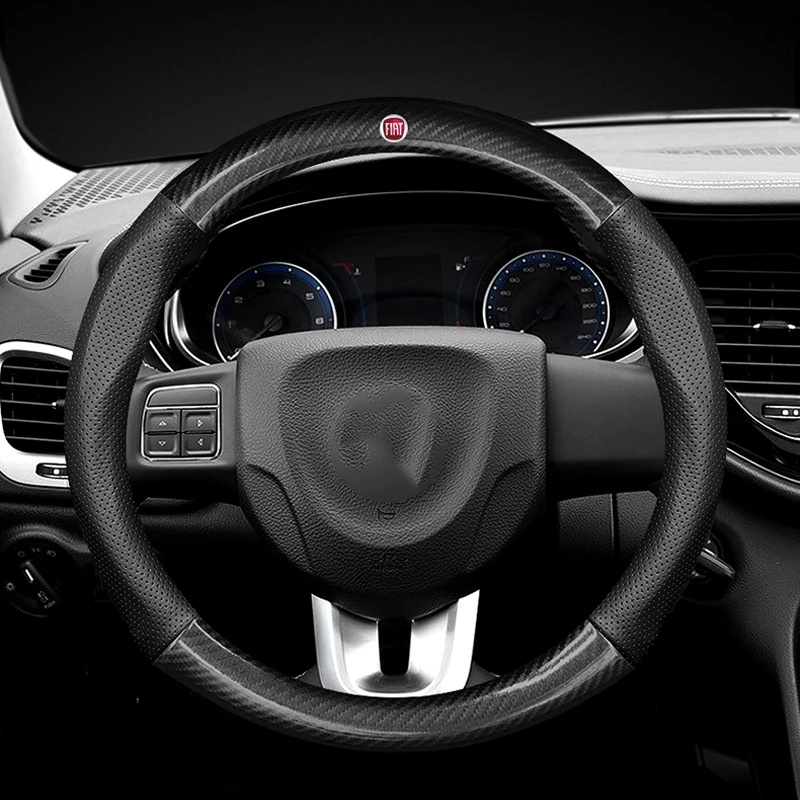 

for Fiat Steering wheel cover Panda 500X S L Bravo Croma Linea Doblo 38cm Car Steering Wheel Booster Cover Non-Slip Carbon Fiber