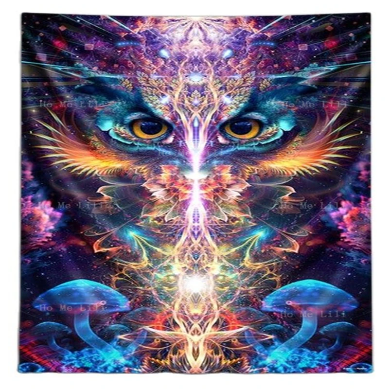 

Trippy Mushroom Peekaboo Owl Psychedelic Third Eye Fractal Psytrance Trance Sacred Geometry Hippie Wizard Forest Tapestry