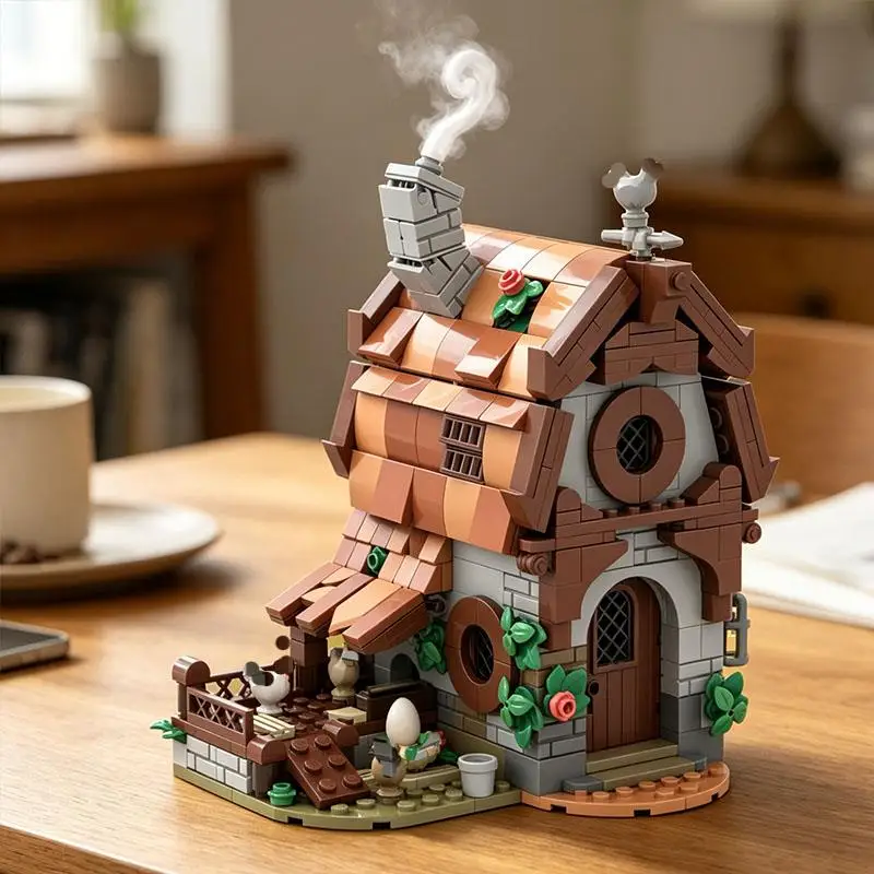 Фото Средневековый фермерский курятник MOC, деревенский домик, конструктор из мелких деталей, модель, игрушка, украшение, подарок, 518 деталей №2