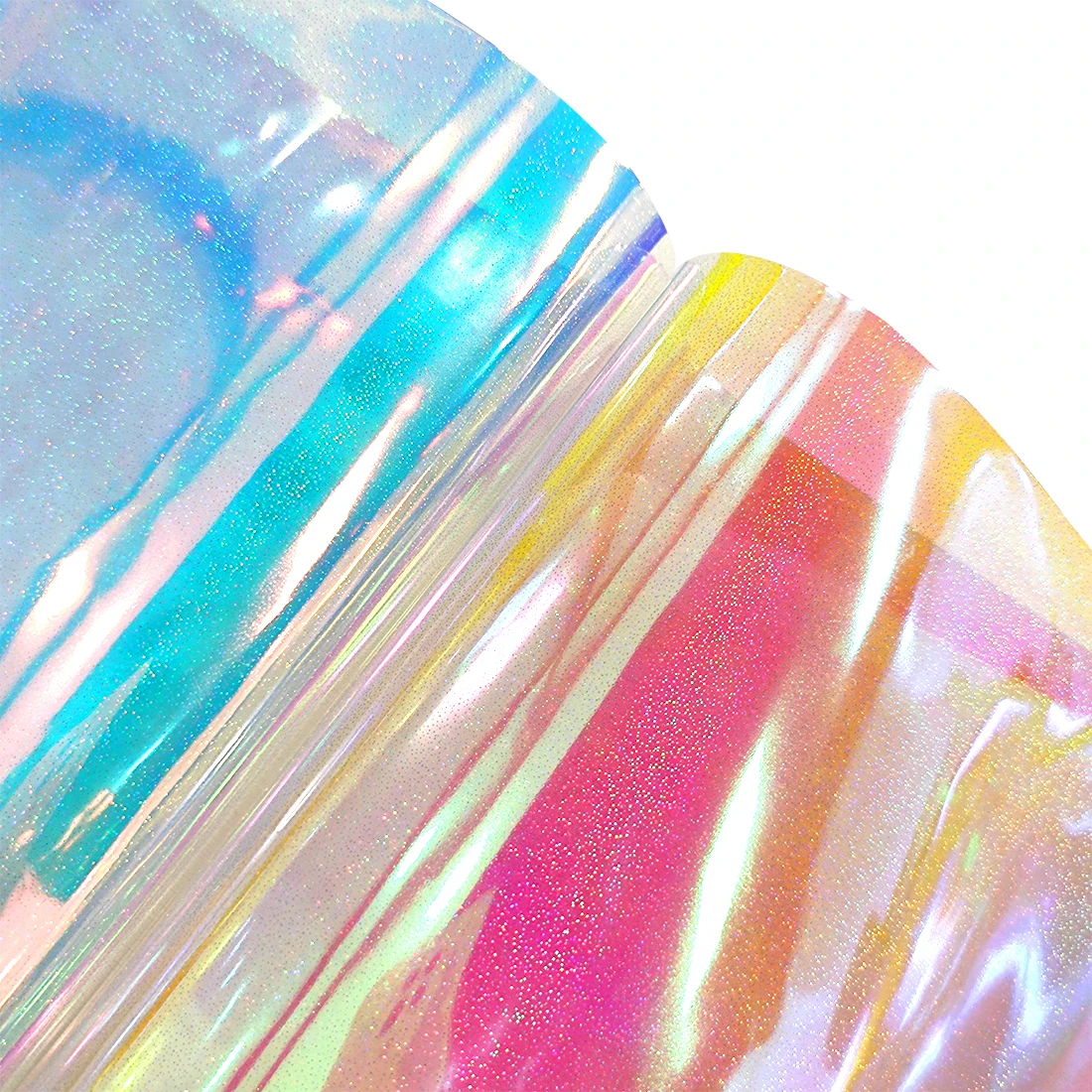 

2 Rolls 12"x53" Iridescent Transparent Vinyl Sheer Film Foil Laser Dots Pattern Crafts Fabric for Cosmetic Organizer/Bags/Bows