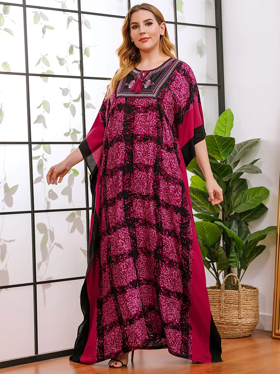 Morocco Caftan Party Dress 2022 Muslim Dresses Woman Short Sleeve Abaya Print Robe Dubai Women's Jalabiya Ramadan Gown Robe