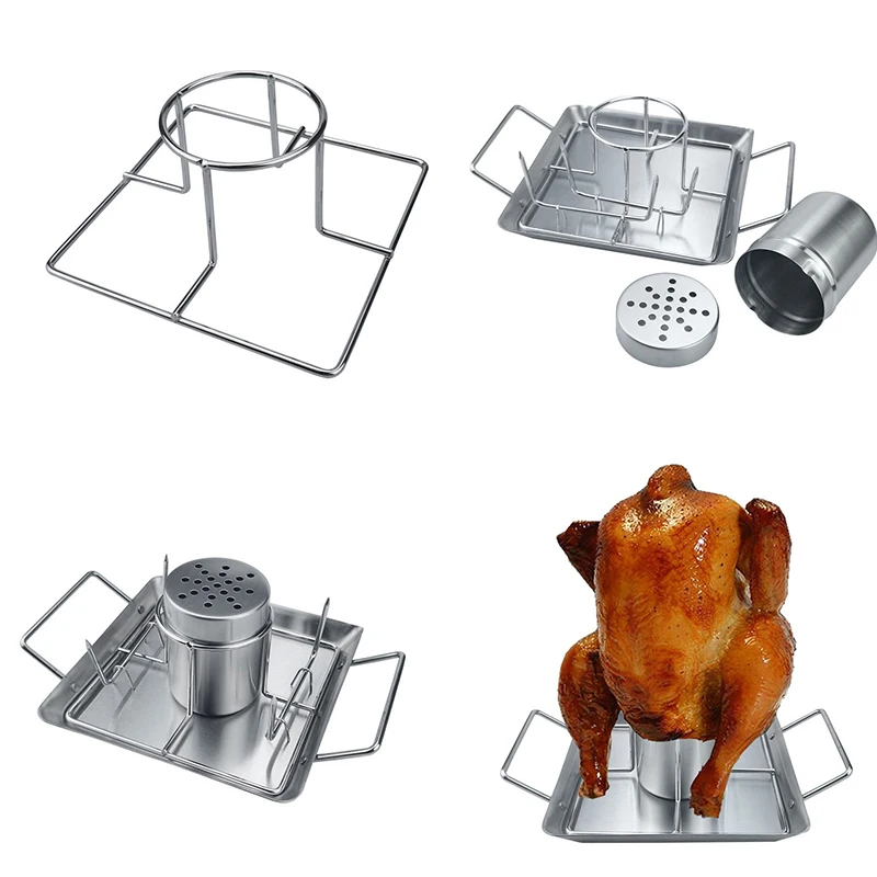 

Stainless Steel Barbecue Rack with 4 Vegetable Skewers Grilled Chicken Rack Outdoor Furniture Barbecue Tools Kitchen Accessories