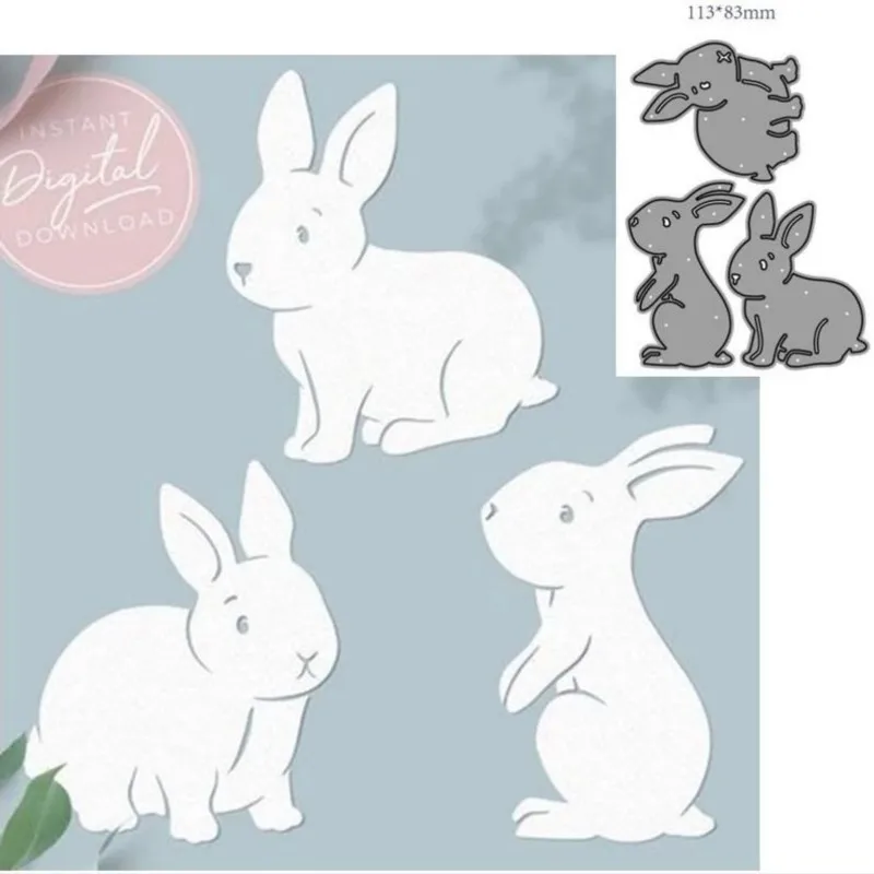 

3Pcs Rabbit Metal Cut Dies Stencils for Scrapbooking Stamp/Photo Album Decorative Embossing DIY Paper Cards