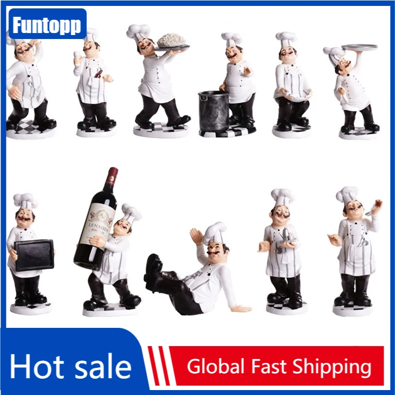 

New French Decorative Chef Figurine Ornaments 3D Resin Home Decoration for Gourmet Kitchen Decorations Collectible Housewarming