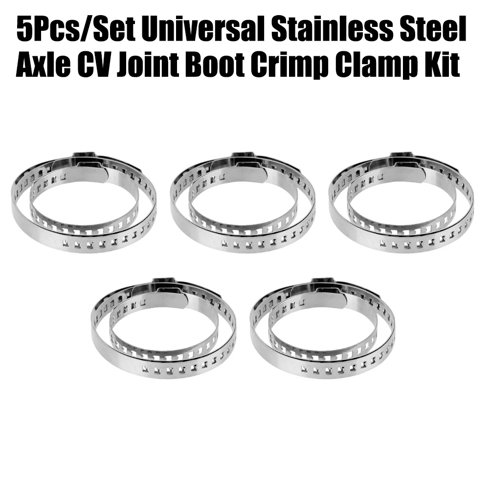 

Ball Cage Clamp Axle CV Joint Boot Crimp Clamp Stainless Steel 20- 50mm 50- 120mm Driveshaft CV Boot Clamp Kit 5Pcs Adjustable