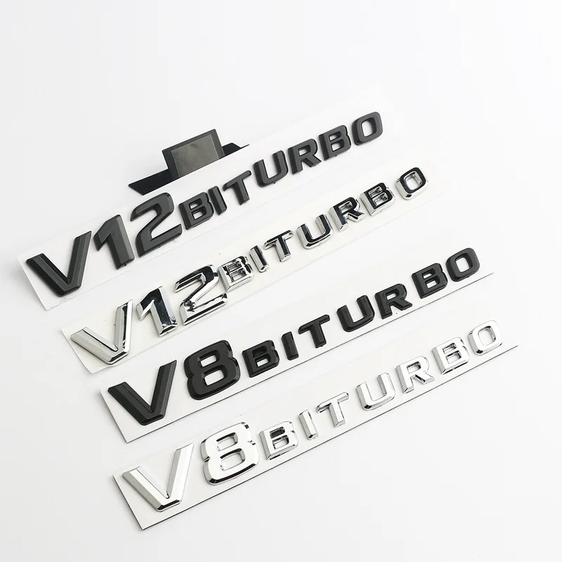 

3D Chrome Black V8 V12 BITURBO Side Fender Emblem Badge Sticker for Mercedes Benz AMG logo E63 CL63 CLS63 G63 ML63 S63 SL63