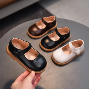 Kids Black White Shoes Girl Ankle PU Leather Flats Formal Party Shoes 2022 Child School Uniform Dres in Pakistan