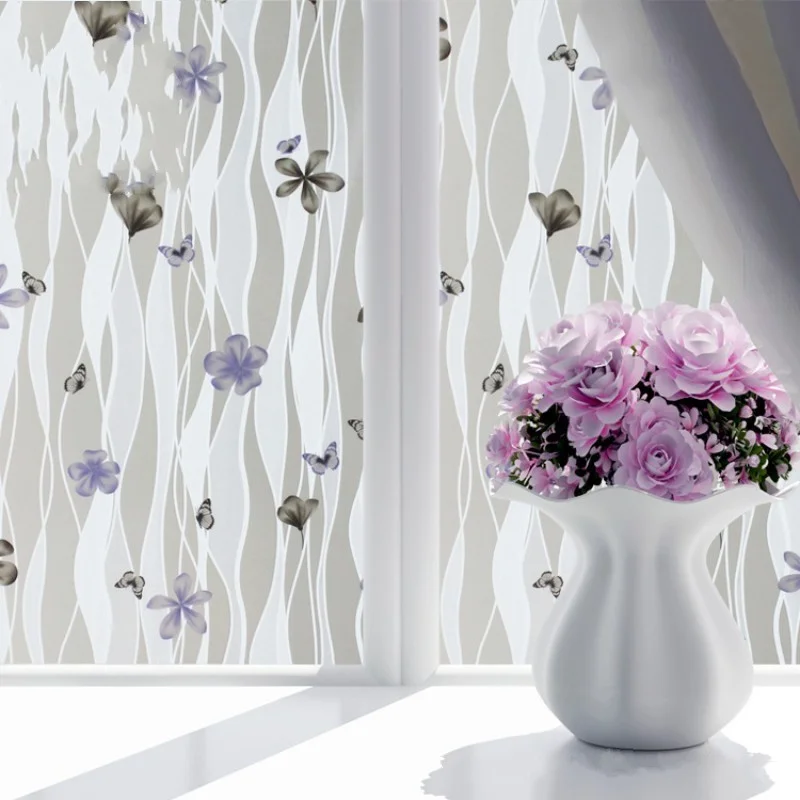 

Bathroom Waterproof Flower Privacy Window Film Frosted Glass Door Film Self-adhesive Window Stickers Office Home Decoration