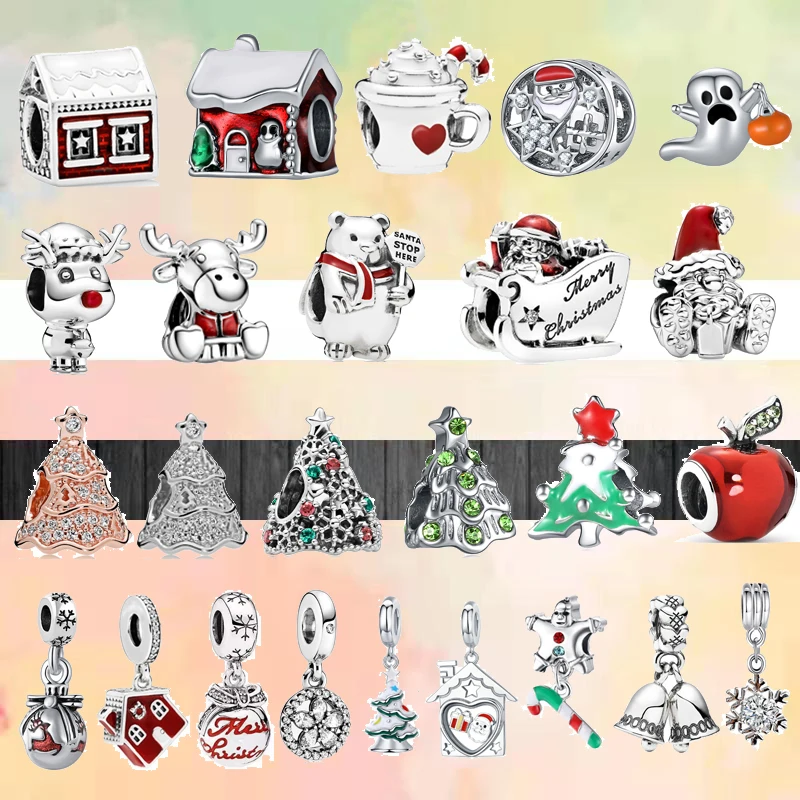 

New Christmas Series Tree Pumpkin Car Bell Sleigh Pendant Fit Original Pandora Charms Silver Color Bracelet DIY Women Jewelry