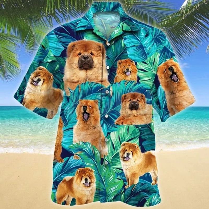 Chow Chow Tropical Pattern Hawaiian Shirt 3D All Over Printed Hawaiian Shirt Men's For Women's Harajuku Casual Shirt Unisex