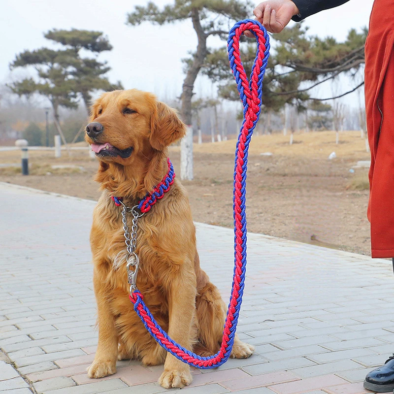 

1.2m Length Large Dog Leashes Double Strand Rope Pet Traction Rope Collar Set For Big Dogs High Quality Dog Traction Rope