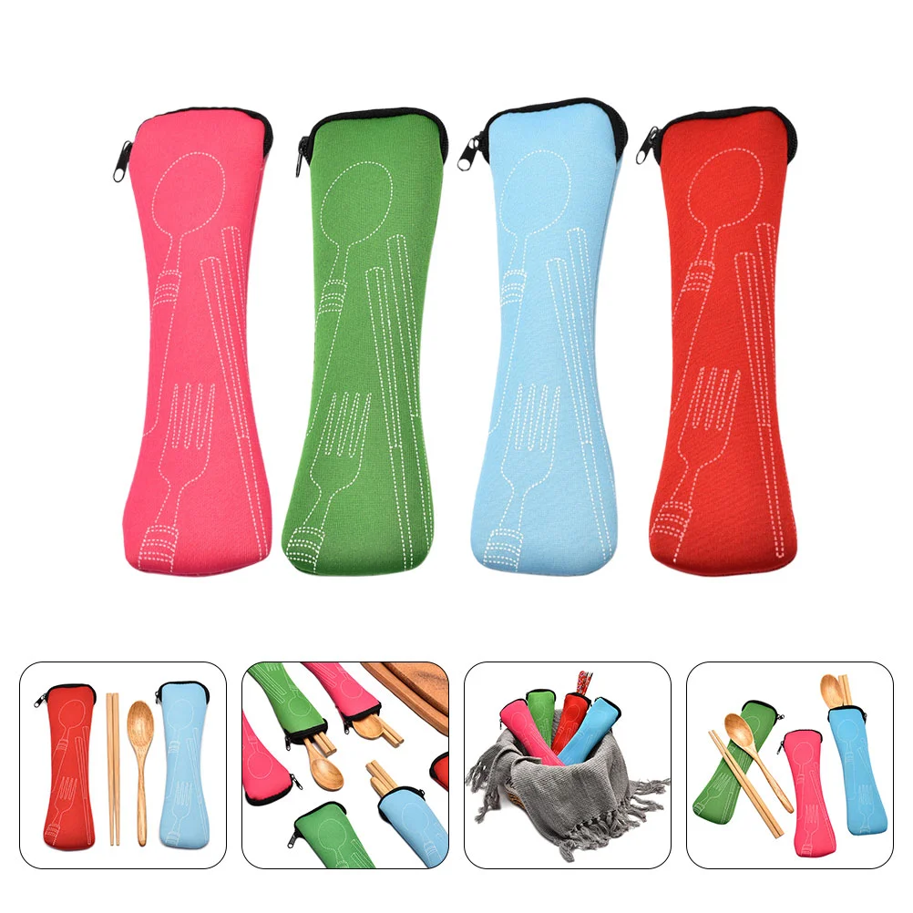 

4 Pcs Picnic Utensil Pouch Portable Silverware Chopsticks Box Cutlery Holder Diving Cloth Bag Travel Camping Accessories