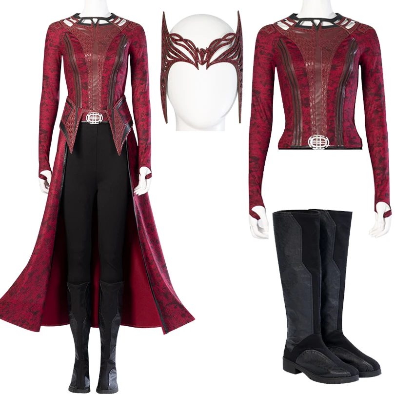 

Halloween Carnival Heroine in Multiverse of Madness Cosplay Wanda Costume Scarlet Witch Full Apron Outfit with Boots